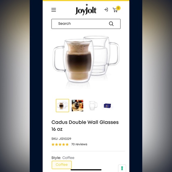 Set of 2 Joyjolt double wall insulated coffee mugs 16oz - Picture 2 of 3
